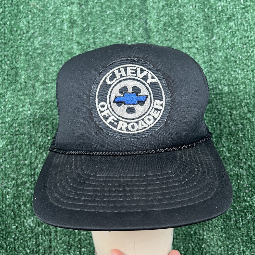 Vintage Chevy Off-Roader Trucker Hat Black Mesh Snapback Cap Mens Adjustable 80s